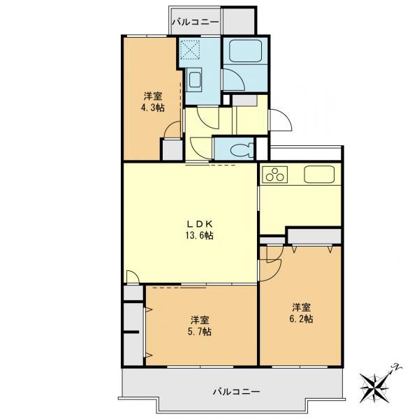 3LDK、全居室収納付き。専有面積64.17平米、バルコニー面積10.32平米。 【内外観】間取り図