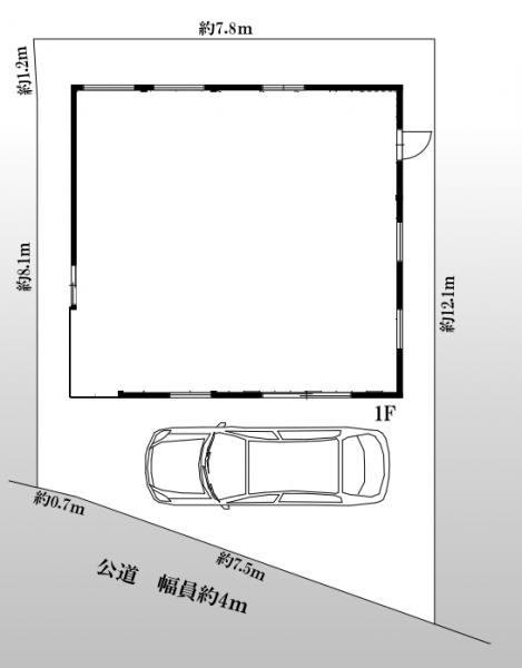 土地面積：82平米（約24.8坪）　駐車1台可能（車種による） 【内外観】全体区画図