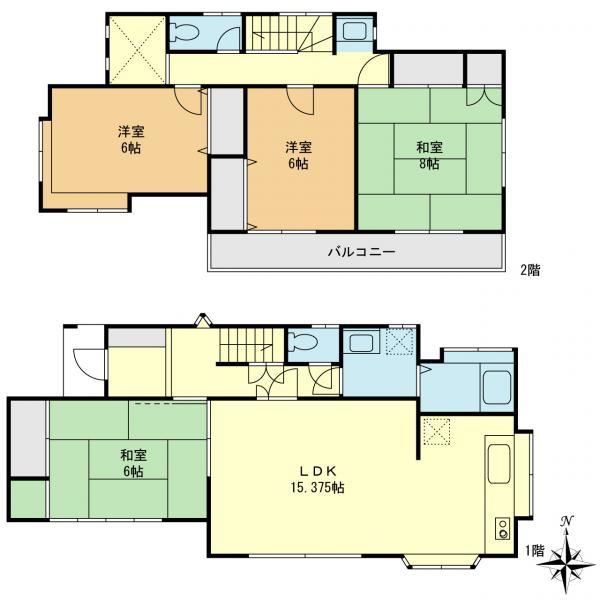【Floor plan】１階をリビングにした４ＬＤＫ間取り。家族の空間を大切にできる開放空間です。 【内外観】間取り図
