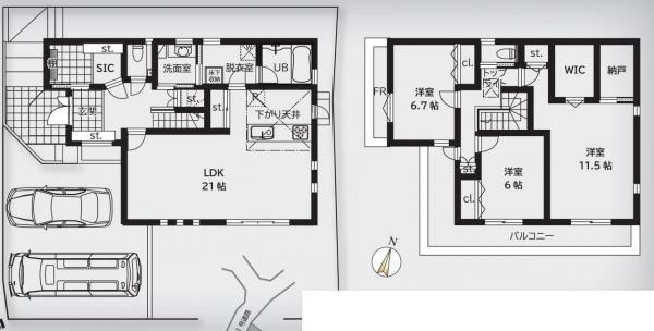 全居室収納スペース付で広々住空間、地震に強い家 【内外観】間取り図