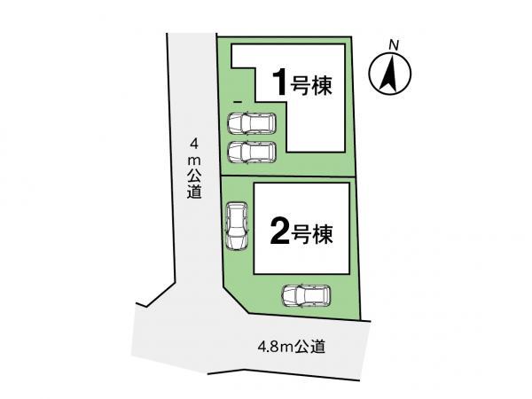【区画図：カースペース2台可】出し入れしやすい駐車場（２台可） 【内外観】区画図