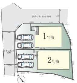 間口が広く陽当たり良好　並列２台駐車可能です。 【内外観】区画図