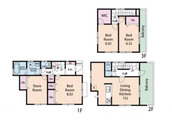 【間取り図：3SLDK】広々WIC付きや全居室収納など設計士拘りの間取りになっております。 【内外観】間取り図