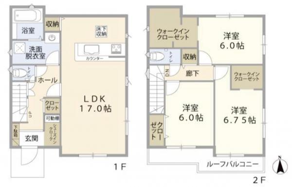 LDK17帖以上、全居室6帖以上の開放感 【内外観】間取り図