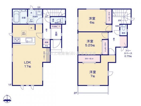 【間取り図：3LDK】広々フリースペースや各居室収納など設計士拘りの間取りになっております。 【内外観】間取り図