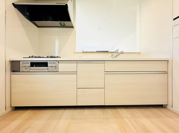 デッドスペースになりがちなキッチンの足元には、出し入れしやすいスライドタイプの収納を採用。多彩でゆとりある収納設計が、快適なクッキングと美しいキッチン空間を演出します。 【内外観】キッチン