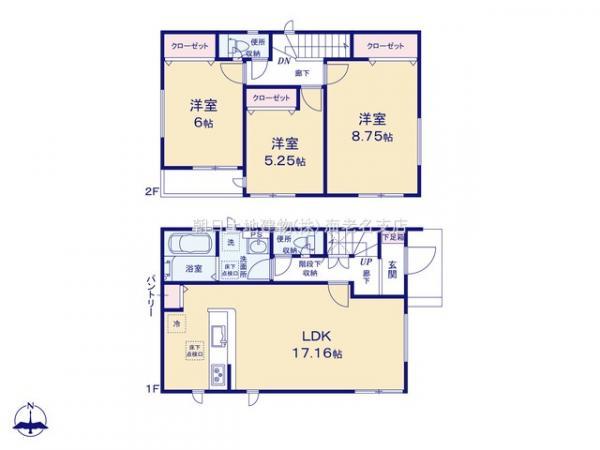 【間取り図：3LDK】広々フリースペースや各居室収納など設計士拘りの間取りになっております。 【内外観】間取り図