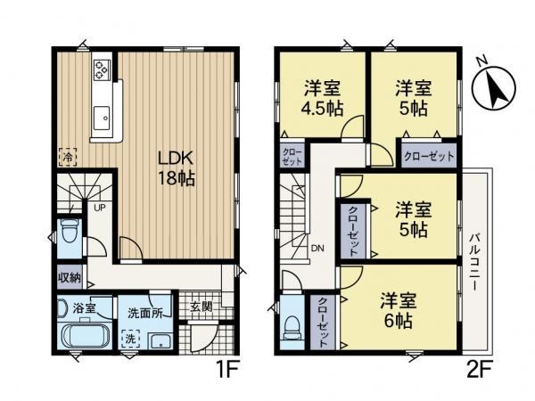 各居室収納スペースを設計があり部屋割りに困らない４LDK。 【内外観】間取り図