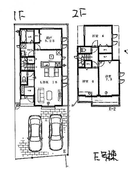 【E号棟】ファミリー層に人気なリビングイン階段。2階洋室は約6畳以上 【内外観】間取り図