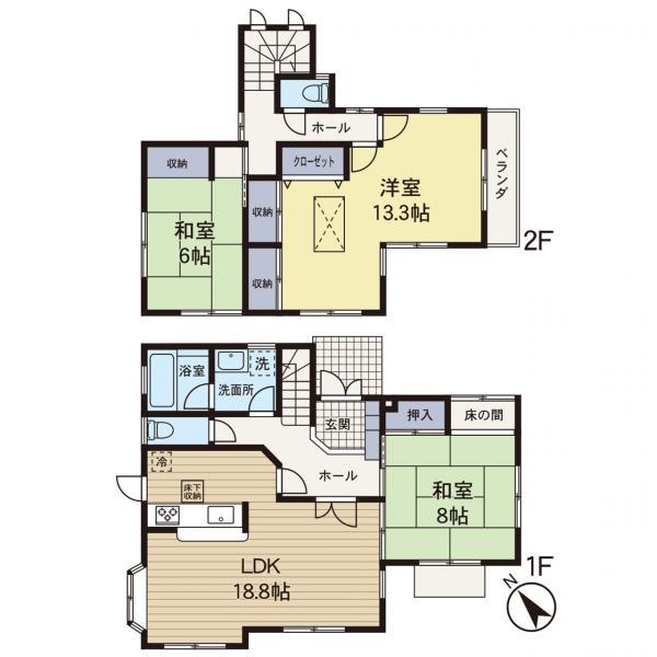 【間取図】大型3LDKの住宅。室内空室の為、いつでも内覧可能です。 【内外観】間取り図