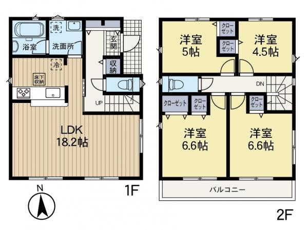 【間取り図：4LDK】便利な廊下収納や各居室収納など収納豊富な間取りになっております。 【内外観】間取り図